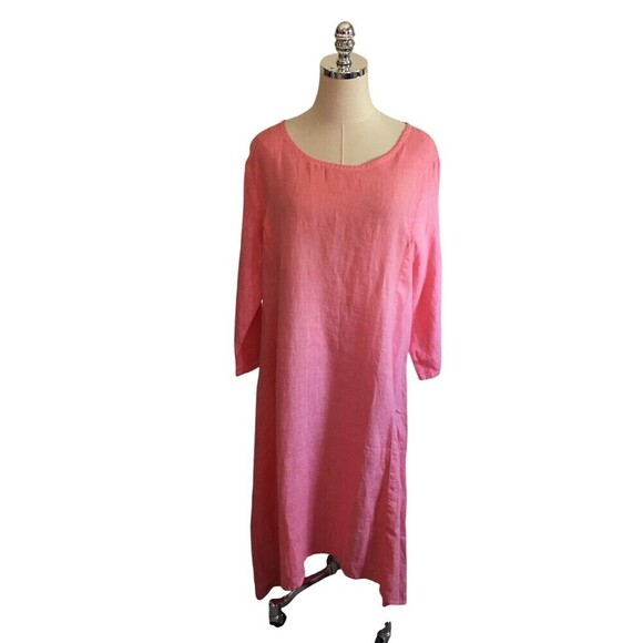 Focus Dress Women's Size Medium Pink Long Sleeve Maxi Linen Minimalist - Picture 1 of 8